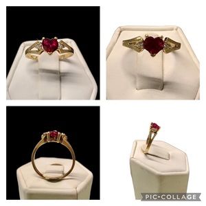 Size 7 red ruby heart diamond ring. Real 10kt yellow gold. Ruby stone